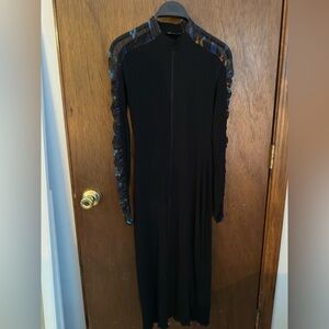 Desigual Black Mock Neck Dress with Multicolored Sheer Rauch Sleeves NWOT